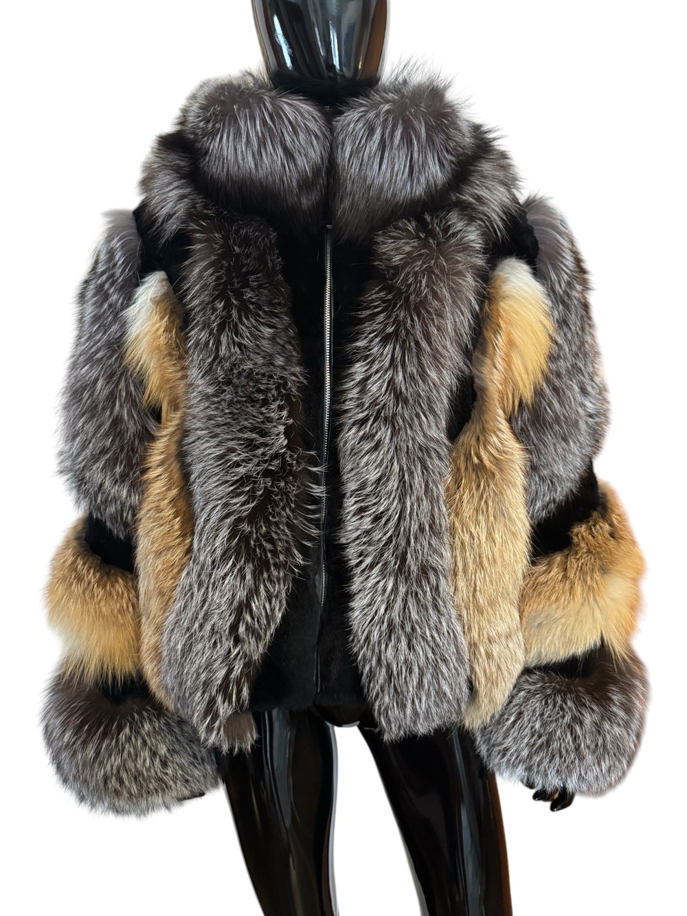 Luxury Golden silver black fox Multi-Color Fur fox Jacket  Women's Fashion Coat